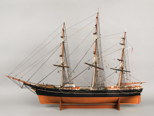 Rigged model of the American clipper ship, Sovereign of the Seas, late 19th century, 38 inches high x 53 inches wide. Image courtesy of Pook & Pook Inc.